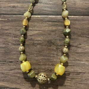 Vintage Robert Rose Yellow and Green Beaded Necklace